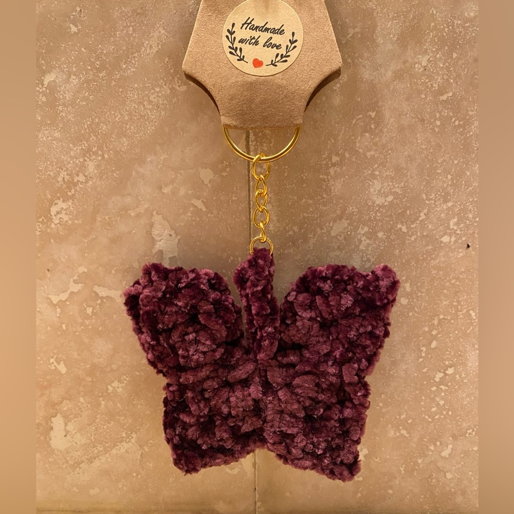 NWT Keychain Handmade Crochet 3D Butterfly key ring